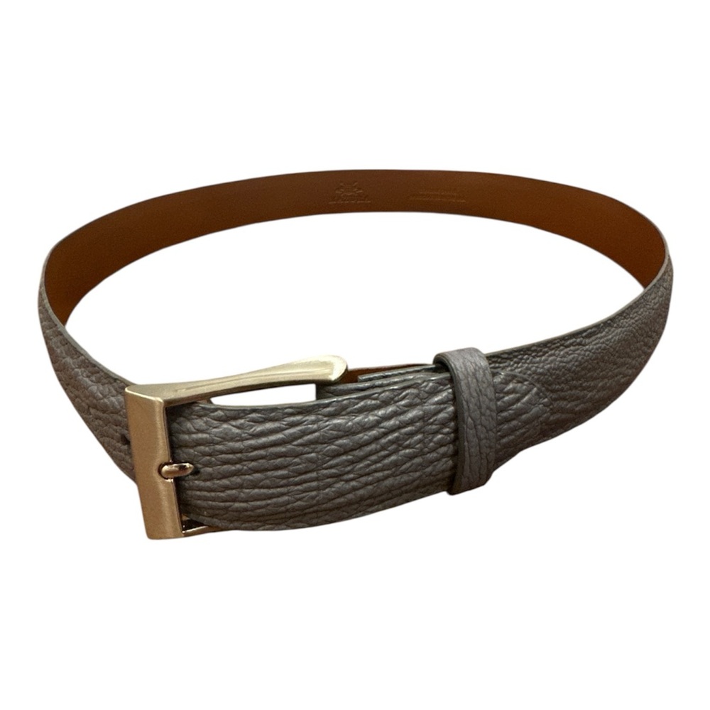 Mazura Genuine Shark Leather Belt 43” Handcrafted In USA Tailor Grey/Blue Brass